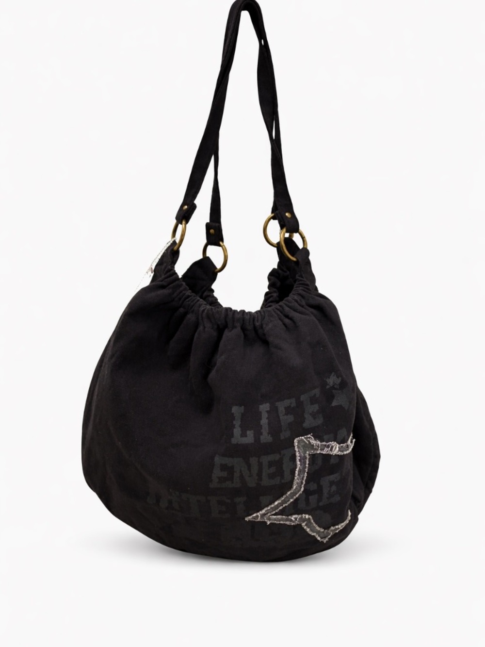Source Unknown Black Canvas Drawstring Shoulder Bag